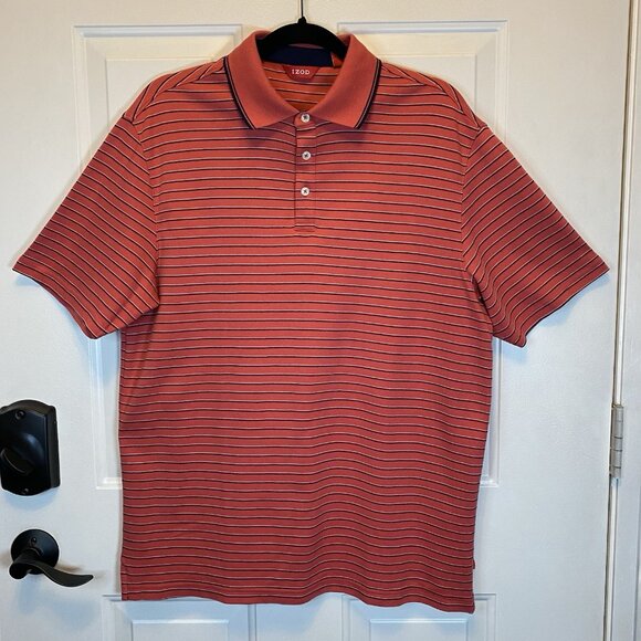 IZOD Men’s Golf Casual Shirt 1/4 Button Cranberry Striped Collared Sz M NWT - Picture 1 of 12